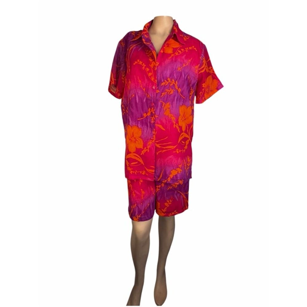 More by Lata Pink Orange Floral Shirt & Shorts Set L/XL
